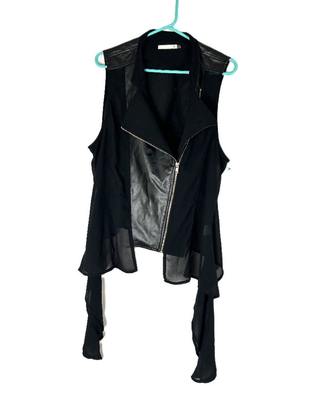 Evogues Vegan Leather Mesh Drape Vest 3X Black Biker Glam